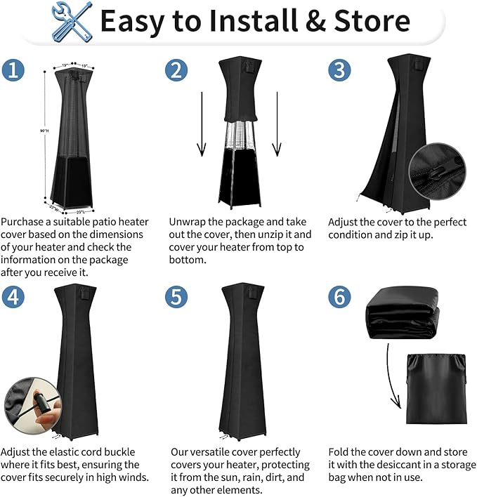 OutdoorLines Waterproof Outdoor Patio Heater Covers with Zipper and Storage Bag, Dust-proof UV-Resistant Windproof Propane Heavy Duty Heater Cover for Standing Heater, 1 Pack-90Hx23Lx23W inch Black