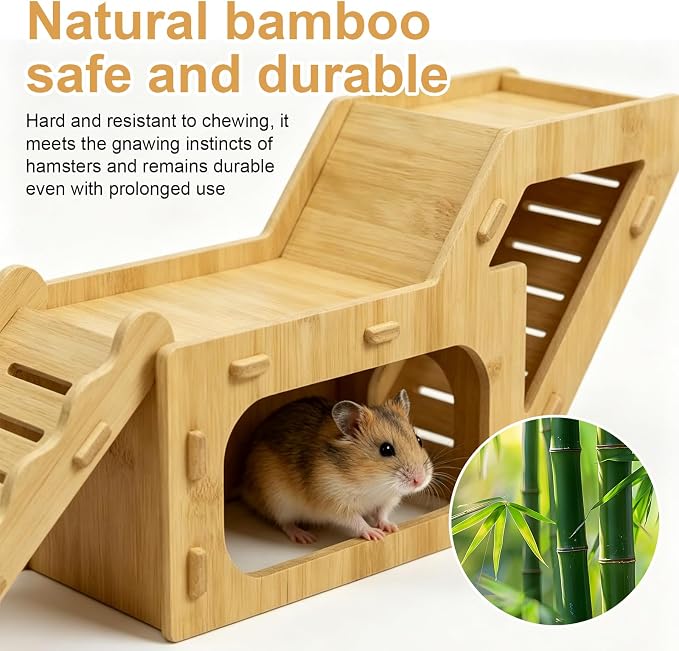 Wooden Hamster Hideout,Hamster Hideout Cage Accessories with Ladder(Z) | Platform for Syrian Hamsters Dwarf Gerbil Mouse