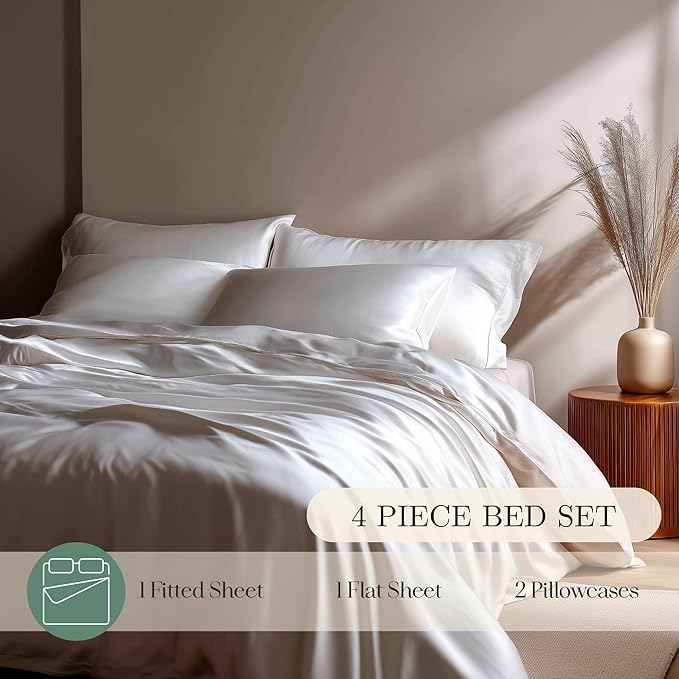 Eucalyptus Sheets - Infused with Silver for Anti-Odor, Softer Than Silk Fibers, More Cooling Than Cotton - Perfect for Hot Sleepers & Sensitive Skin - 100% Tencel Lyocell - Cali-King Sheet Set