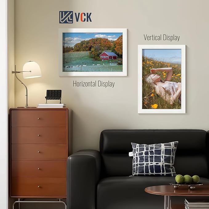 VCK 12x18 Picture Frames white Set of 6, Wide Border Wood Poster Frame, Multi-Directional Display Family Photos, Office Prints, Studio/Gallery Artwork, Woodgrain Series, Wall Hanging
