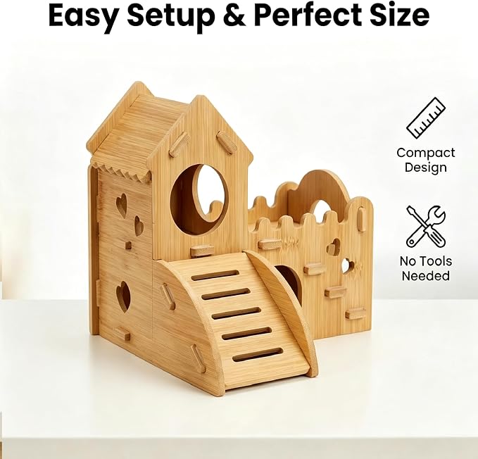 Wooden Hamster Hideout,House and Habitat with Climbing Ladder(Castle) | Hamster Hideout Cage Accessories,Very sturdy and bite-resistant for Mouse Mice Rat Other Small Animals