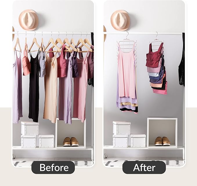 ZEDODIER 2 Pack Tank Top Hanger Space Saving, Bra Hangers for Closet Organizer, Hanging Bra Organizer Tank Tops Holder with 16 Hooks, Closet Organizers and Storage Small Space Solutions, Rose Gold