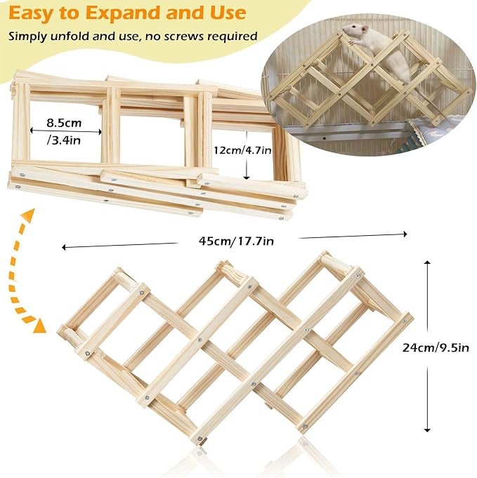 Kiln-Dried Wood Rat Climb Toy, Hanging Cage Ladder Activity (M, 2pcs) | Natural Rat Cage Bridge, Multiple Openings & Directional Ramps Offer Challenges to Satisfy Rats' Instincts for Explore & Play