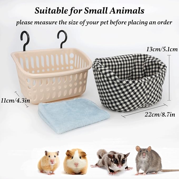 JWShang Rat Hammock for Cage, Chew Proof Hanging Basket Bed with Sturdy Hooks, Pet Cage Accessories, Safe Cozy Small Animal Rodent Hammock for Sugar Glider Mice Snuggling Sleeping