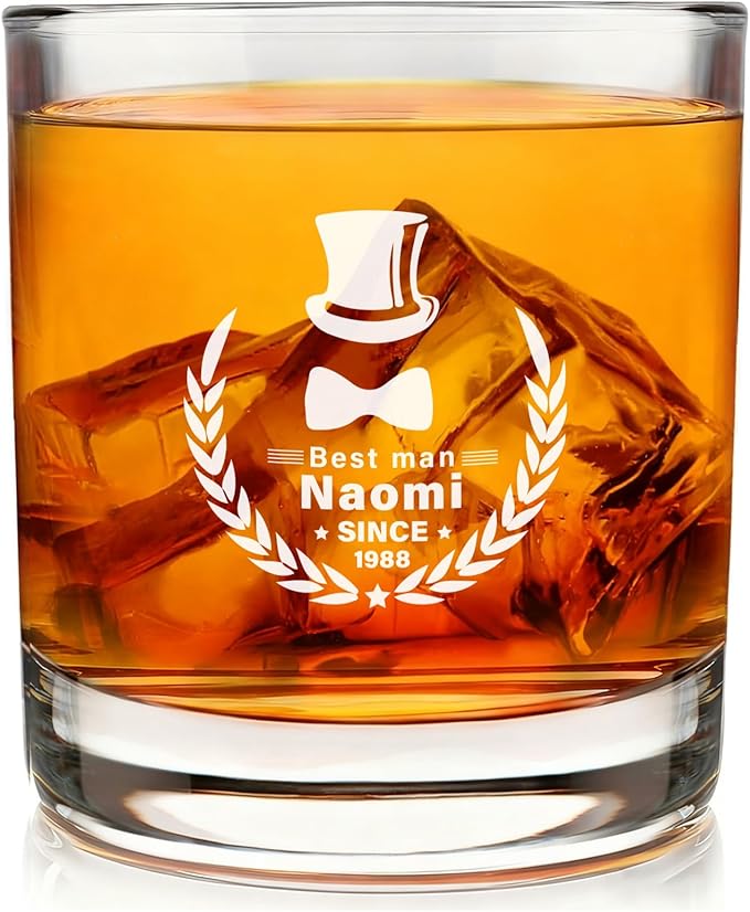 Personalized Engraving Whiskey Glass with Name, Customized Etched Monogram Rocks Cocktail Glasses for Him Husband Groomsmen, Bourbon Brandy shot Mug, Gifts for Wedding, Christmas, Birthday