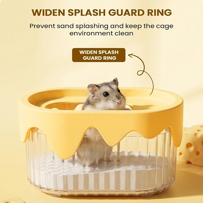 Small Animal Sand Bath Box – Dust Shower & Litter Tub for Hamsters | | Ergonomic Clear Bathing Container For Chinchilla, Dwarf Hamster, Gerbil, Guinea Pig & Hedgehog; Easy-Clean Toilet Tray