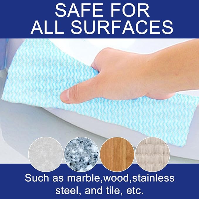 Disposable Dish Cloth and Cleaning Handi Wipes, 100ct, Multi-Use Rags for Kitchen, Bathroom and Windows, Blue