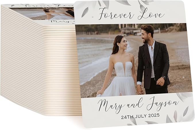 40 Pack Personalized Wedding Coasters, Custom Cardboard Coasters for Drinks with Photo Print and Text, Keepsake Wedding Favors and Gifts for Couples, 4x4 Square, Design 7