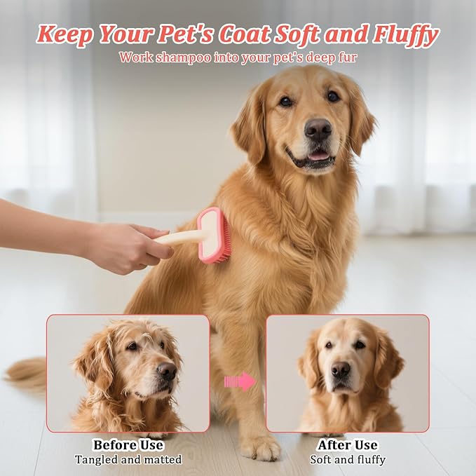 Guinea Pig and Bunny Brush, Beauty Silicone Brush, Soft Smoothing Dog Brush, Shedding Season Helps Untangle Mats and Comb Loose Fur for Chinchillas, Rabbits, Guinea Pigs and Puppies (Pink)
