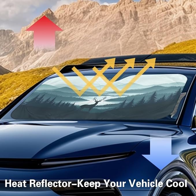 Forest Deer Car Windshield Sun Shade Foldable Front Windshield Sun Shade Easy Installation Fit Most Cars SUVs Trucks,Car Front Windshield Shade