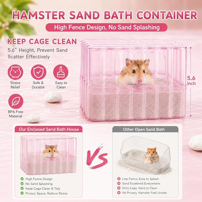 Hamster Sand Bath Container, Small Animal Dust Bath House with Scoop, White | Enclosed Hamster Bathroom Digging Box & Toilet for Guinea Pig Gerbil Hedgehog Chinchilla Ferret