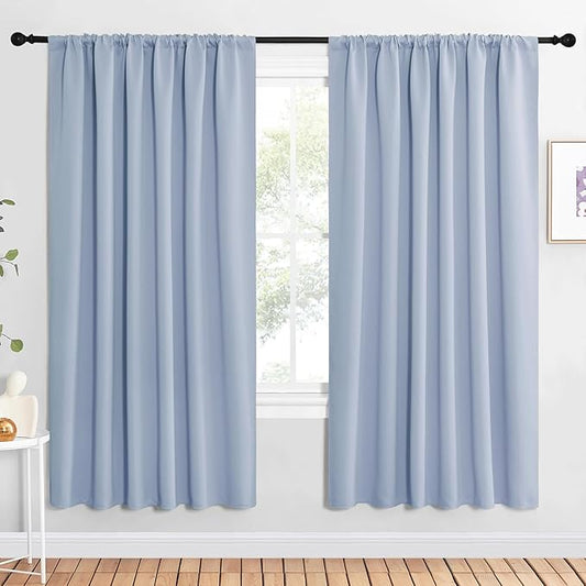 NICETOWN Bedroom Window Curtain Panels, Vintage Blue, 2 Panels, 62 in x 72 in (W x L), Window Treatment Thermal Insulated Rod Pocket Room Darkening Curtains/Drapes for Patio Door