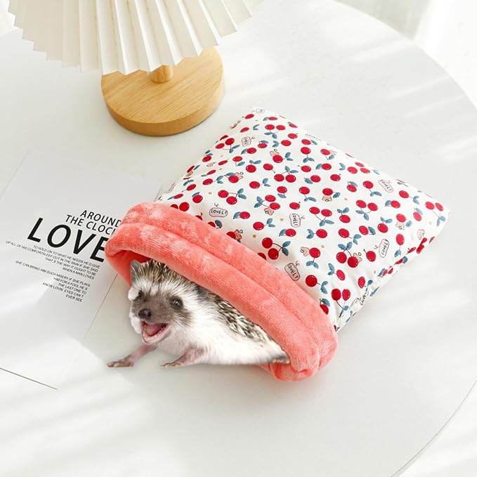 Warm Cozy Hedgehog House Bed with 2 Small Pillows, Winter Sack for Hamster, Sugar Glider, Cuddle Pouch for Small Pets Cage Accessories