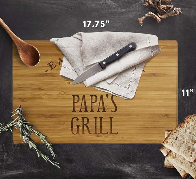 Andaz Press Large Bamboo Wood BBQ Cutting Board Gift, 17.75 x 11-inch, Papa's Grill, 1-Pack, Laser Engraved Serving Chopping Board Christmas Birthday Chef Kitchen Ideas