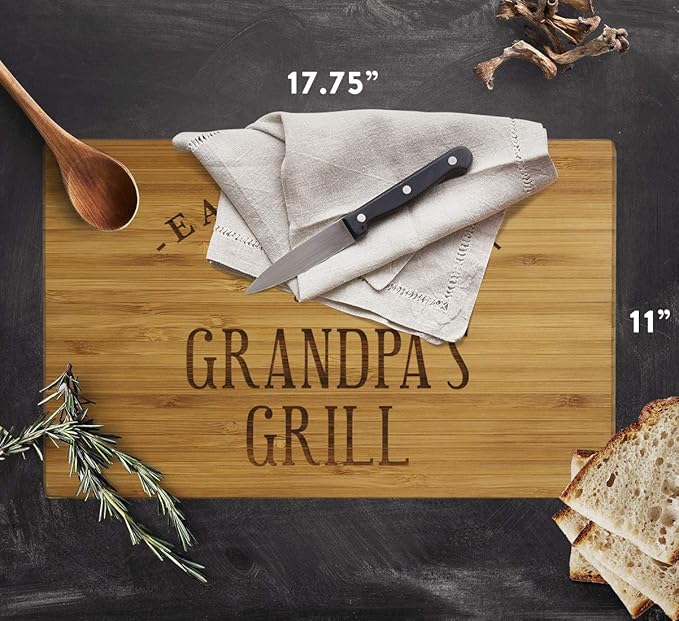 Andaz Press Large Bamboo Wood BBQ Cutting Board Gift, 17.75 x 11-inch, Grandpa's Grill, 1-Pack, Laser Engraved Serving Chopping Board Christmas Birthday Chef Kitchen Ideas