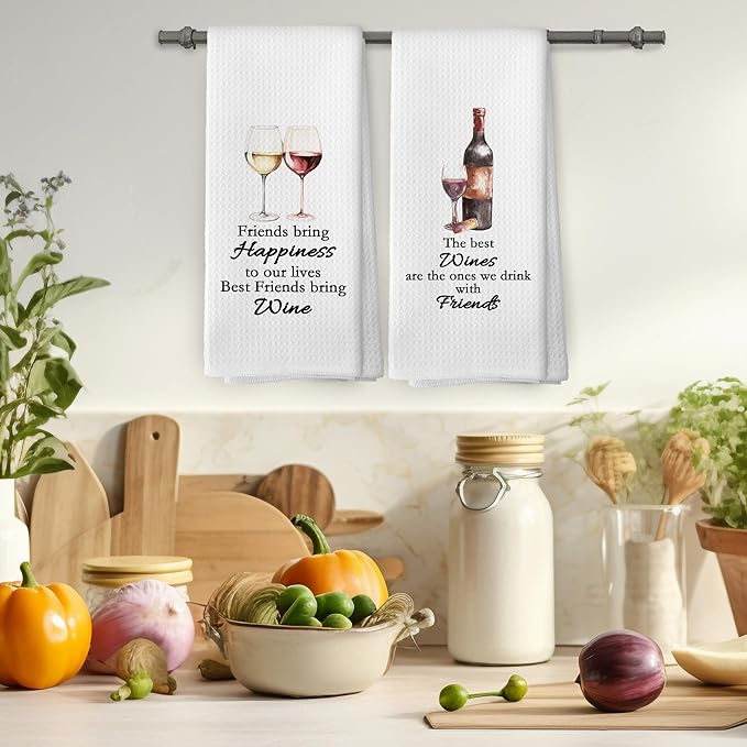 Wine Friend Gift Kitchen Towels Set of 2, Champagne Lover Wine Lovers for Women, Friendship Gifts for Bathroom Kitchen, Champagne Bar Decorative Tea Towels Dish Towels 16x24 Inch