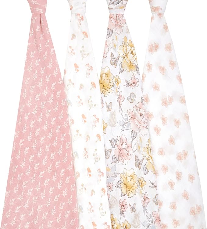 aden + anais Swaddle Blanket, 100% Organic Cotton Muslin Blankets for Girls & Boys, Baby Receiving Swaddles, Ideal Newborn & Infant Swaddling Set, 4 Pack, Earthly