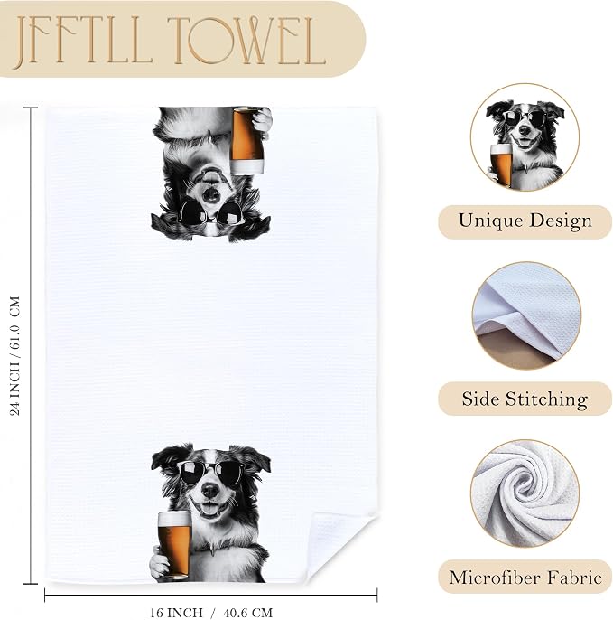 Funny Collie Beer Kitchen Towels, Collie Gifts Dish Tea Towels for Kitchen Decor, Bar Towel for Bartender Kitchen, Beer Lover Gift, 16x24 Inch