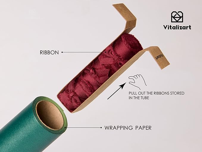 Vitalizart Green Wrapping Paper Set 17" Pearly-Lustre With Silk Like Satin Ribbon & Gift Tags Recyclable Christmas Gift Wrapping Birthday Baby Shower Wedding Handmade Crafts 197"(16.4 Ft)