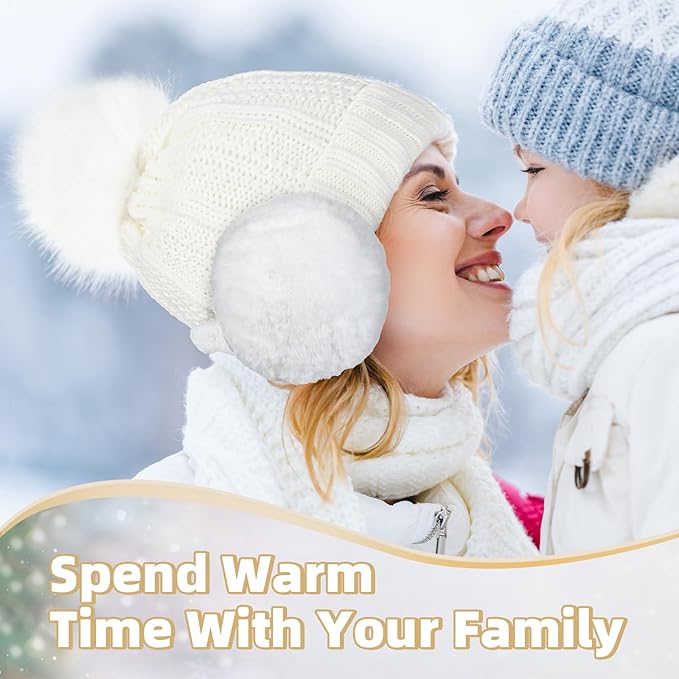 SATINIOR 5 Pcs Winter Satin Lined Hat Scarf Gloves Set Knit Pompom Beanie Warm Touchscreen Glove Earmuff Ear Warmer for Women