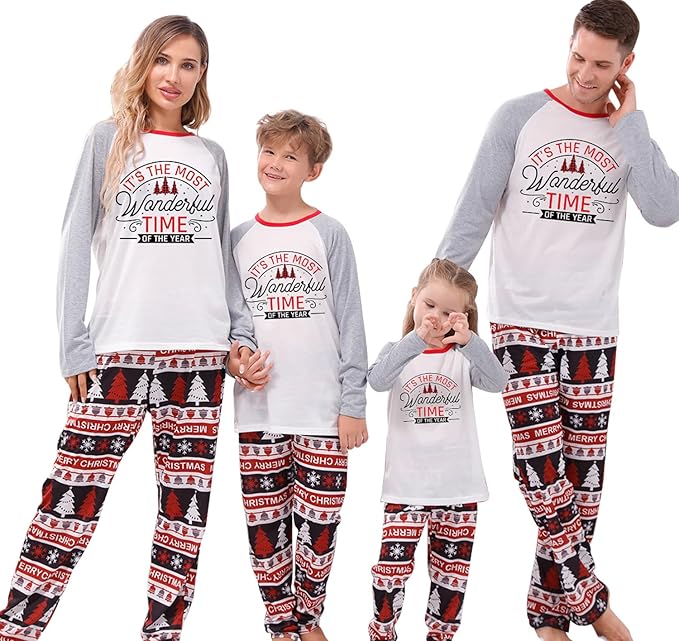 Family Christmas PJs Matching Sets, Cute Holiday Pajamas Printed Top and Pants, Xmas Jammies for Couples/Men/Women