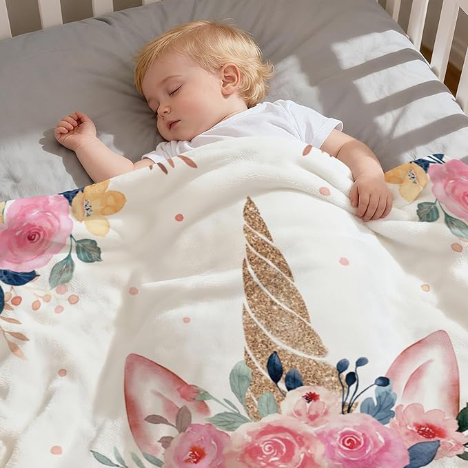 Personalized Baby Blanket with Name, Customized Soft Animals Flannel Blankets for Newborn Boys Girls and Toddlers, for New Mom, Infant Birthday Gift, Unicorn-2