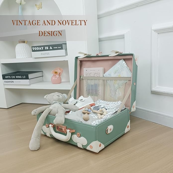 Unitravel Baby Keepsake Case, Handmade Memory Storage Box, Newborn Keepsake Box, Vintage Suitcase for Baby Shower, Baptism, Naming Ceremony or Birthday