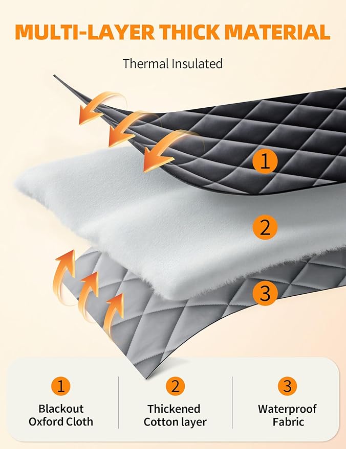 Window Insulation for Winter, 47″×63″ Thermal Window Cover (Fits 44″×60″ Windows ), Dual-Sided Winterizing Cold Blocker Curtain for Home & RV, Reusable Draft Stopper with Roll-Up Buckle