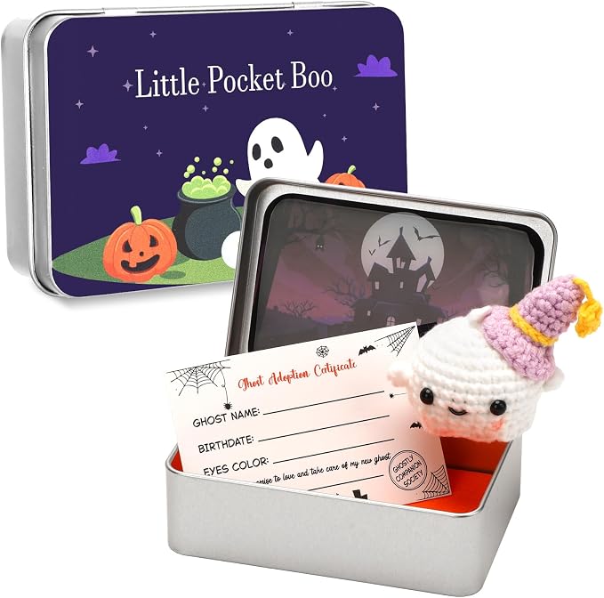 Little Pocket Boo Cute Ghost in Box Adopt a Ghost Summerween Gift | Pocket ghost in a mini tin, a cute desk gift and Halloween collectible for coworkers, friends and spooky season fun