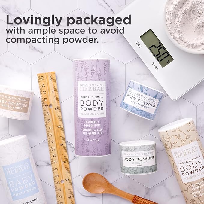 Ora's Amazing Herbal Baby Powder Talc-Free, Real Vanilla Amber Natural Scent, Cornstarch Free Arrowroot and Clay Based Powder, 2.5 oz