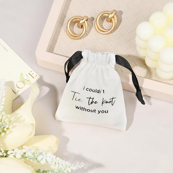 CEELGON 8 Pcs Drawstring Jewelry Pouch Bridesmaid Gift Bags Linen Cotton Fabric Wedding Bridal Party Favor Bags Bachelorette Tie The Knot Earring Packaging Proposal Gift (White)