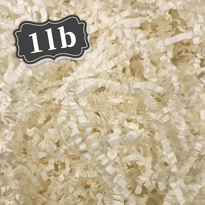 ZEBMOON 1 LB Ivory Crinkle Cut Paper Shred Filler Great for Gift Wrapping, Basket Filling, Birthday, Wedding, Halloween, Thanksgiving, Christmas Day, New Year Party Decorations Filling Supplies