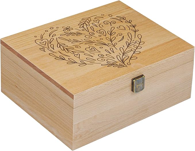 EXISTING Memory Box for Keepsakes, Woodblock Heart Laser Cut Wooden Storage Box with Hinged Lid, Large Keepsake Boxes - Store Jewelry, Toys, Photos, and Keepsakes in a Decorative Crate