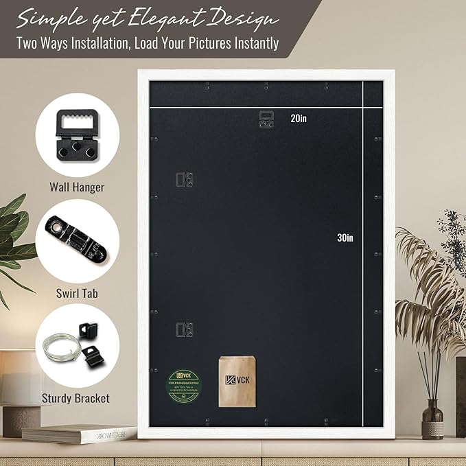 VCK 20x30 Poster Frames white Set of 6, Wide Border Wood Picture Frame, Multi-Directional Display Family Photos, Office Prints, Studio/Gallery Art, Woodgrain Series, Wall Hanging