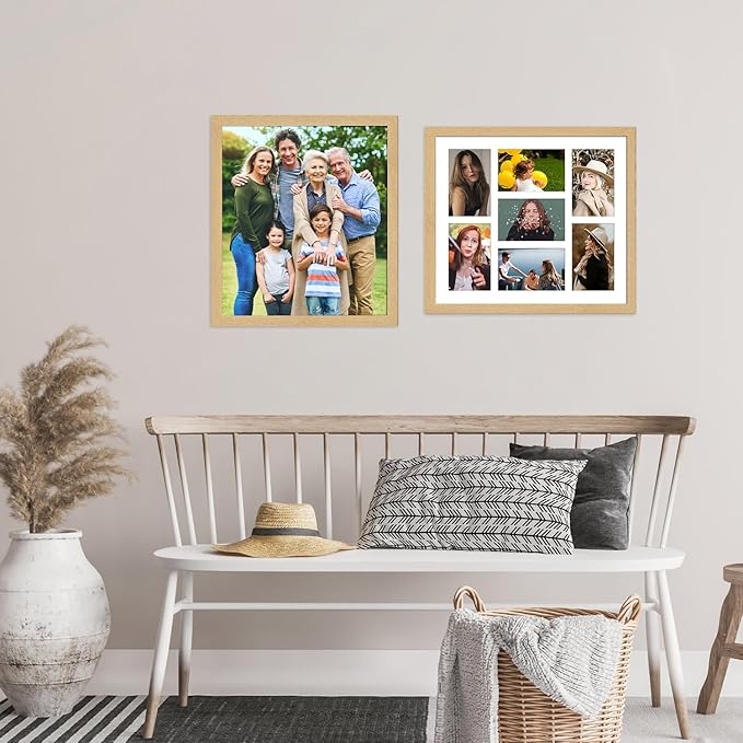 13.5x15.5 Collage frame with 7 Openings 4X6 Pictures, Multiple Picture Frame with Mat, Wall or Tabletop Decor, Natural Wood Grain,2 Pack