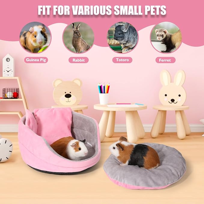 Guinea Pig Couch - Guinea Pig Bed, Removable Cushioned Pillow, Round Cuddle Cup Shape, Pure Pink and Gray, Ideal Bed for Small Pets