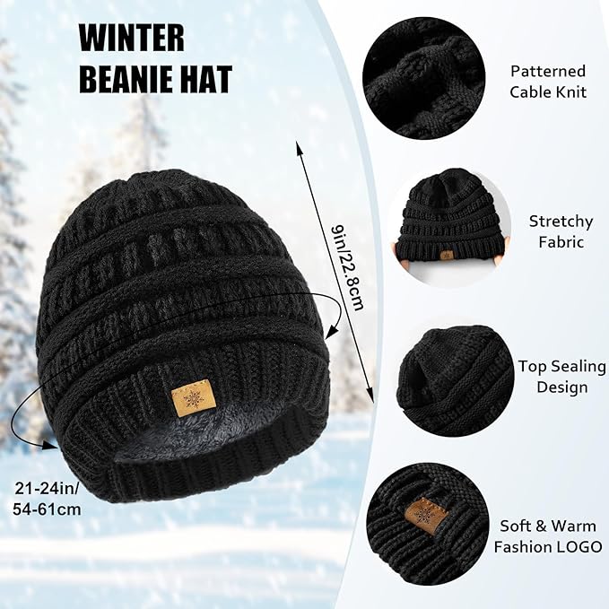 Winter Beanie Hat Scarf Gloves Set, Winter Clothes for Women, Fleece Lined Hats Touchscreen Gloves Thick Neck Warmer