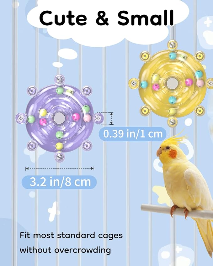 Pawfly 2 Pcs Bird Toys for Parakeets, Colorful Spinning Wheel Chew Toys, Interactive Spinner Rattle Parrot Toys, Cockatiel Toys, Parakeet Toys, Bird Cage Accessories for Entertainment Chewing Exercise