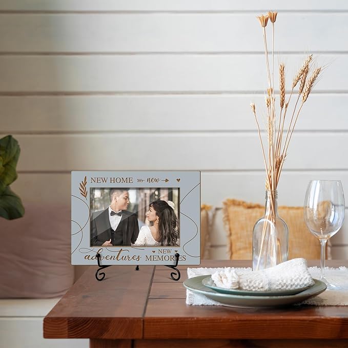 House Warming Gifts New Home Adventure New Memories - Wooden Photo Frame, Engagements Gifts For Christmas Tabletop Display 4x6 Photo Home Decor Party Decor Rustic Picture Frames With Stand -30