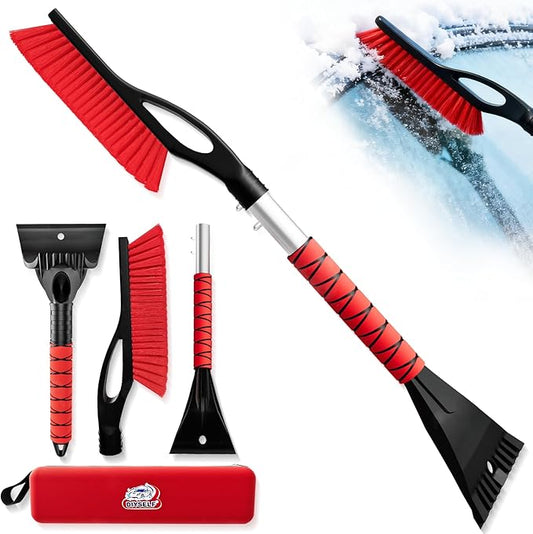 DIYSELF 27" Snow Brush with Two-Size Ice Scrapers for Car Windshield, 4 Pack Detachable Snow Removal Tool, Ergonomic Foam Grip, Snow Scraper for Car, Trucks, SUV, Christmas Stocking Stuffers for Men