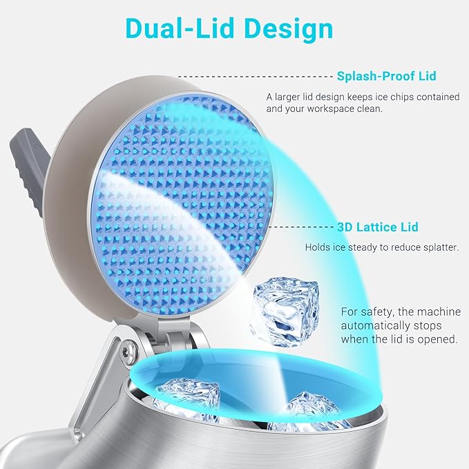 300W 178 lbs/hr ETL-Listed Dual Blade Electric Ice Shaver Machine with Ice Pick, Ice Crusher for Home Use and Commercial, Shaved Ice Machine, Ice Grinder, Silver