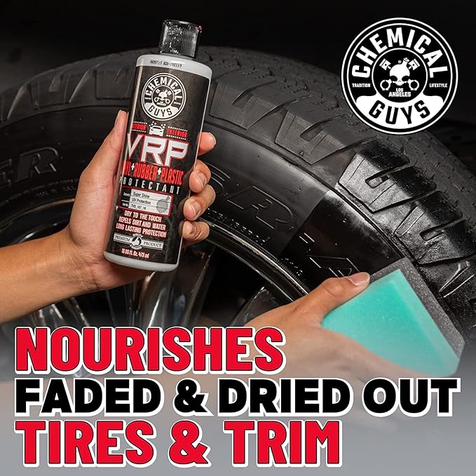 Chemical Guys VRP Protectant & WonderWave Applicators Kit - 16 oz Vinyl, Rubber, and Plastic Dressing with Foam Applicators - Restores Your Car's Interior & Exterior Surfaces