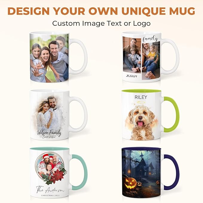 Custom Coffee Mug with Logo Text Photo Personalized Ceramic Mug 11oz Coffee Mug, Customized Gift for Men & Women Birthday Wedding Anniversary Halloween Christmas
