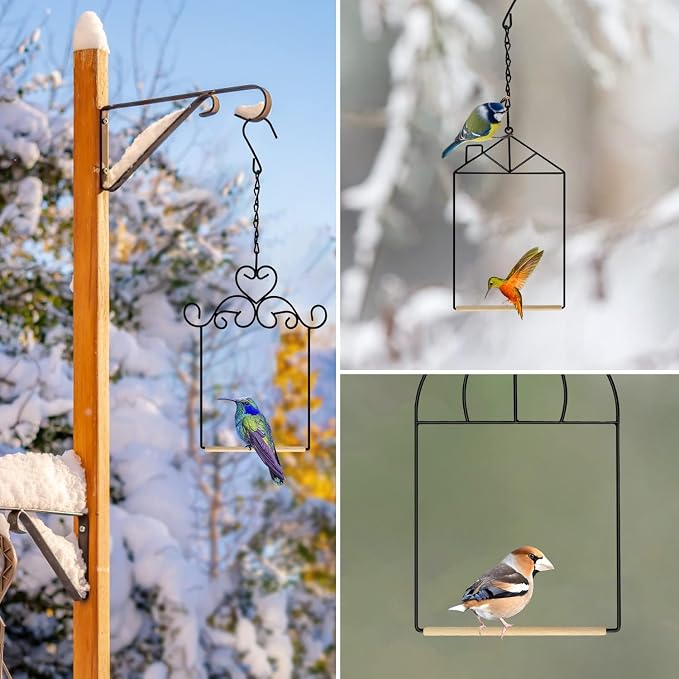 Metal Frame Hummingbird Swings and Perches with Wooden Dowel Black Bird Swing Outdoor Bird Perch Humming Bird Swing (3PK Different)
