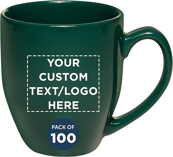 Custom Large Coffee Cups 16 oz. Set of 100, Personalized Bulk Pack - Perfect for Tea, Espresso, Cappuccino, Hot Cocoa - Green