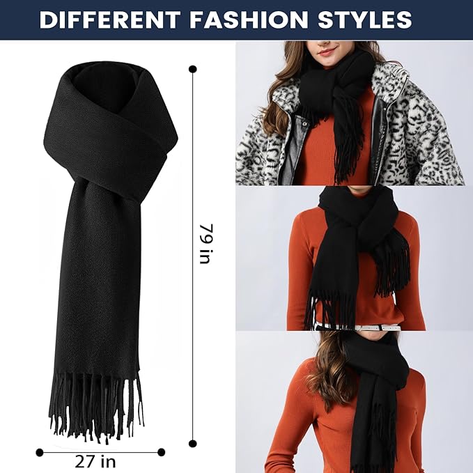 Women Winter Hat Beanie+Long Scarf+Touch Screen Gloves Set, Warm Clothes Set with Knit Fleece Lined for Women/Men Winter
