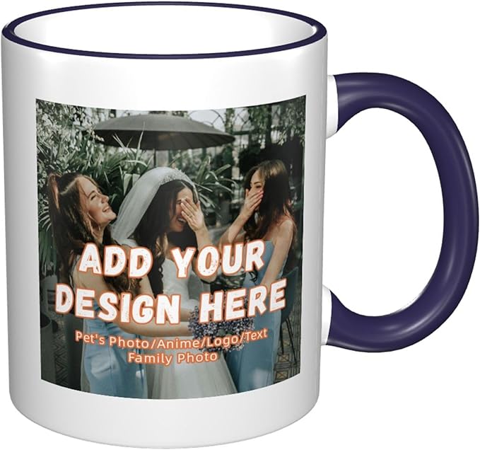 Custom Mugs and Coffee Cups Partial or Full Size Printed Creative Designs Customizable with Your Photos Images Text (Partial, Navy)