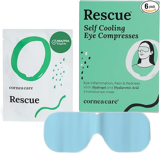 CorneaCare Rescue: Hydrogel Self Cooling Compress | Cold Eye Masks for Puffy Eyes | Self Cooling Eye Compress for Fast Relief | Travel Ready | 6 Count