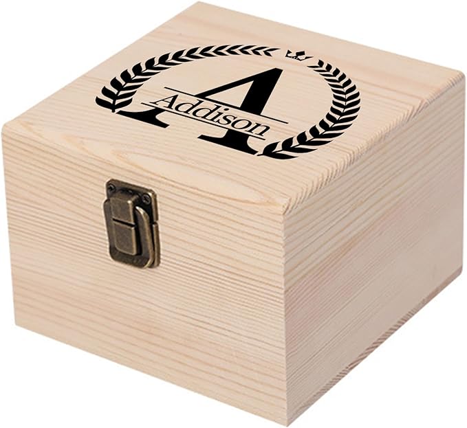 Personalized Keepsake Memory Box Custom Name Wooden Decorative Storage Box with Lids, Christmas Gift Box for Women Men Customized Gifts for Birthday Anniversary Wedding Graduation