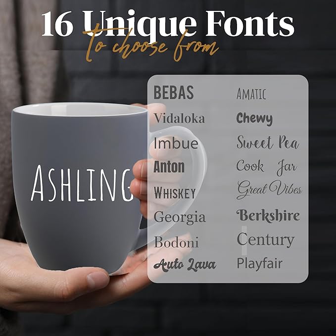 Personalized Coffee Mug Engraved with your Custom Text - Customized Coffee Mugs, Hot Chocolate Mug, Tea Cup, Birthday Gifts, Retirement Gift (Engraved Custom Text, Matte Grey)